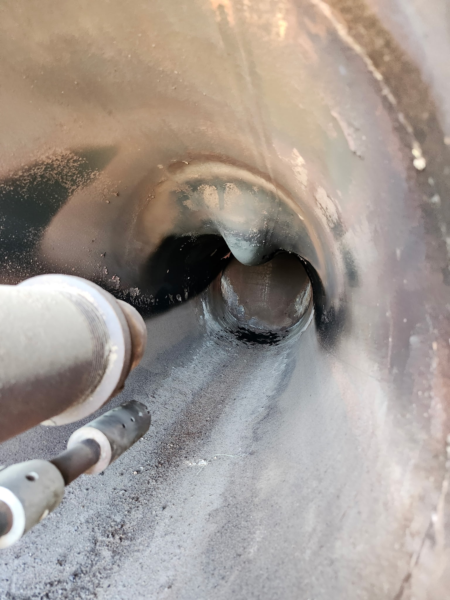 A bulged firetube found inside a heater treater during a routine ROS preventive-maintenance inspection